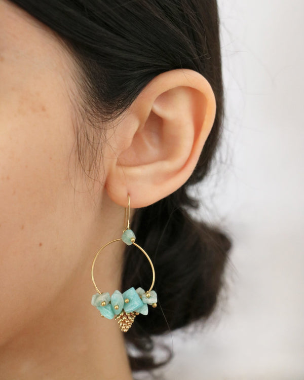 Amazonite Large Cluster Hoop Gold Earrings by Sage Machado - The Sage Lifestyle