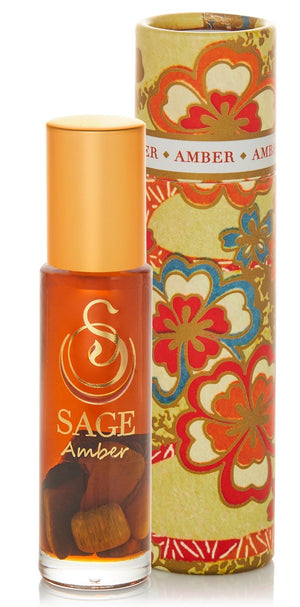 1/4 oz roll on Sage Amber Perfume Oil with gemstones in reusable box, earthy, Gender Neutral Vegan, Cruelty free fragrance