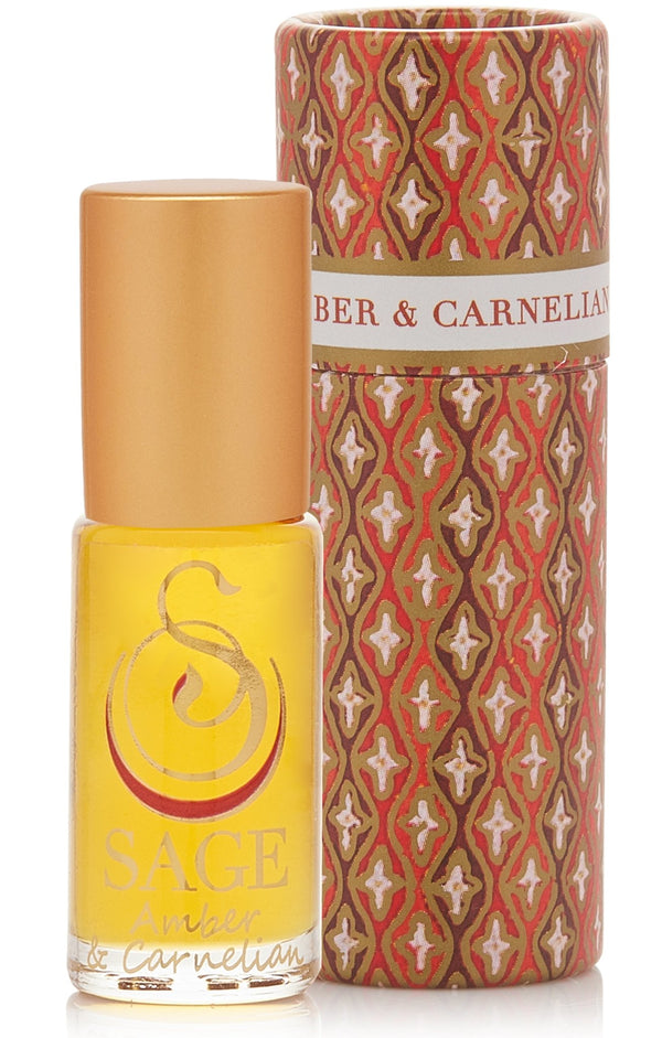 1/8 oz roll on Amber and Carelian Perfume Oil by Sage in reusable box, earthy, Gender Neutral Vegan, Cruelty free fragrance