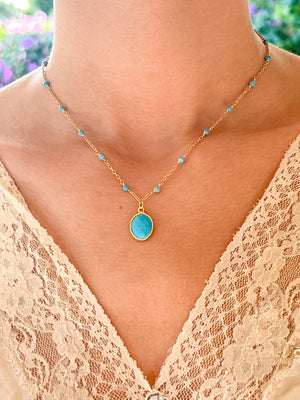 Arizona Turquoise Charm Drop Necklace on Gold Chain with Arizona Turquoise by Sage Machado - The Sage Lifestyle