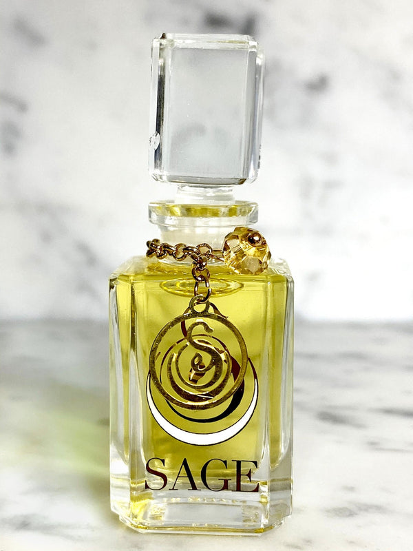 1/4 oz Sage Citrine Perfume Oil Glass Vanity Bottle with gemstones, Fruity, Gender neutral, Vegan, Cruelty Free scent