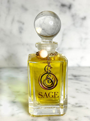 1/2 oz Sage Coral Perfume Oil Glass Vanity Bottle with gemstones, light floral, Unisex, Vegan, and Cruelty Free fragrance