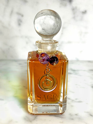 1/2 oz Sage Garnet Perfume Oil Vanity Bottle with gemstones, earthy, dark floral Gender Neutral, Vegan, Cruelty Free scent