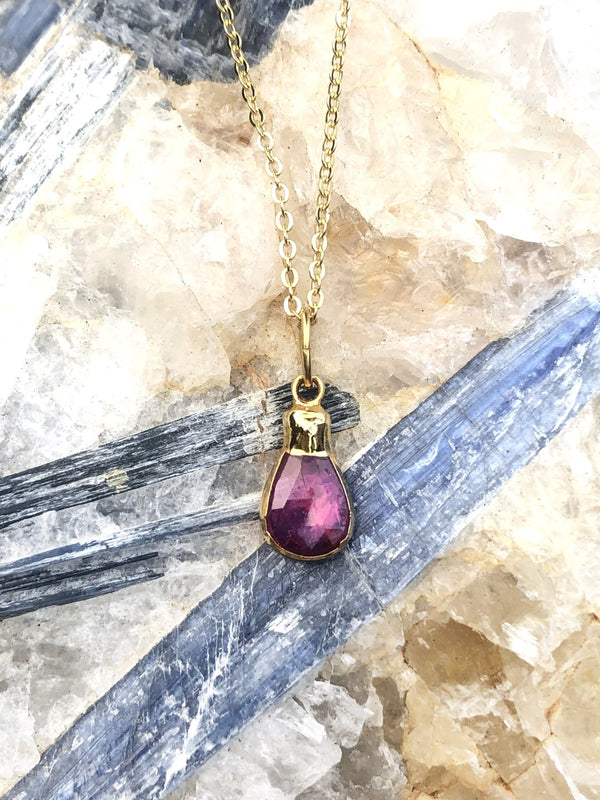 Hot Pink Hydro Quartz Charm Necklace on Gold Chain by Sage Machado - The Sage Lifestyle