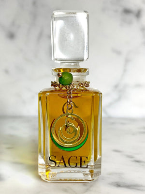 1/4 oz Sage Jade Perfume Oil Glass Vanity Bottle with gemstones, dark floral, gender neutral,Vegan, Cruelty Free fragrance