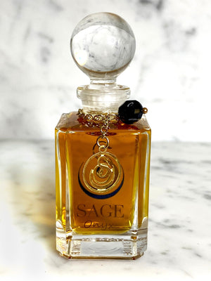 1/2 oz Sage Onyx Perfume Oil Glass Vanity Bottle with gemstones, Earthy Gender Neutral Vegan and Cruelty Free fragrance