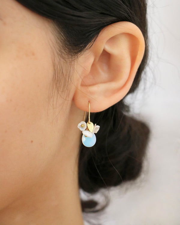 Opalite and Japanese Keshi Pearl Cluster Teardrop Charm Gold Earrings by Sage Machado - The Sage Lifestyle