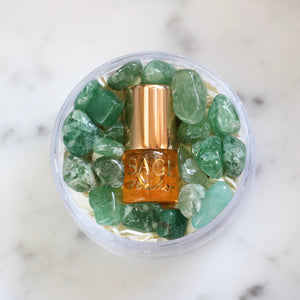 .03 oz Mini Roll on Sage Peridot Perfume Oil has gemstones, fresh, fruity, Gender Neutral, Vegan, Cruelty Free travel perfume