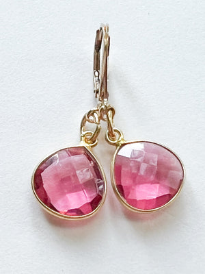 Pink Hydro Quartz Teardrop Charm Gold Earrings by Sage Machado - The Sage Lifestyle