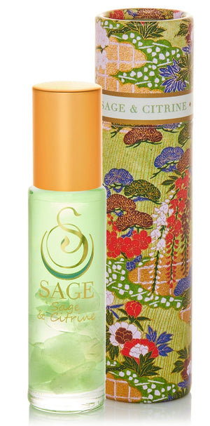 1/4 oz roll on Sage Citrine Perfume Oil with gemstones in reusable box, fruity Gender-Neutral, Vegan, Cruelty free scent