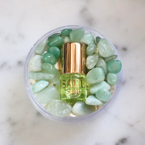 .03 oz Mini Roll on Sage Perfume Oil by Sage Machado, with gemstones, fresh, Gender Neutral, Vegan, Cruelty Free, travel size