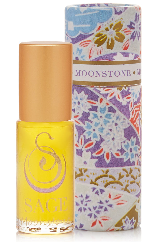 1/8 oz roll on Sage Moonstone Perfume Oil in reusable box, light floral, Gender Neutral ,Vegan, Cruelty free scent