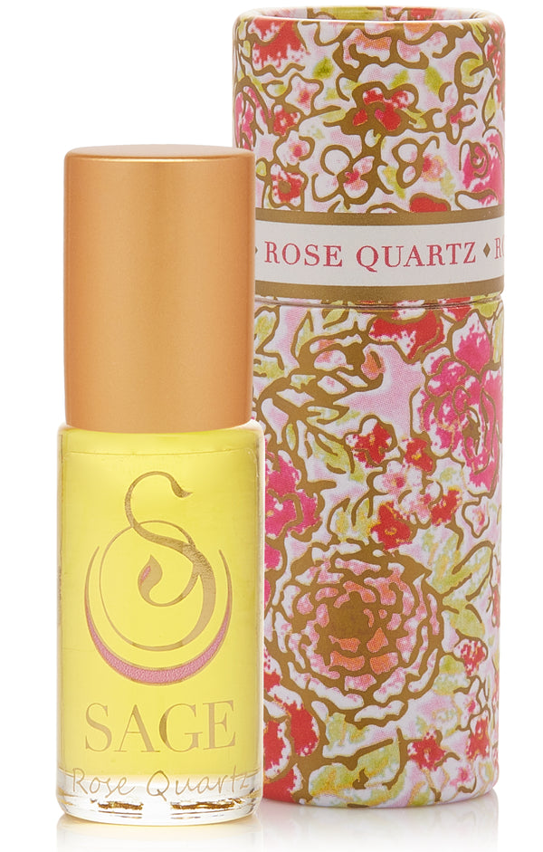 1/8 oz roll on Sage Rose Quartz Perfume Oil in reusable box, light floral, Gender Neutral, Vegan, Cruelty free fragrance
