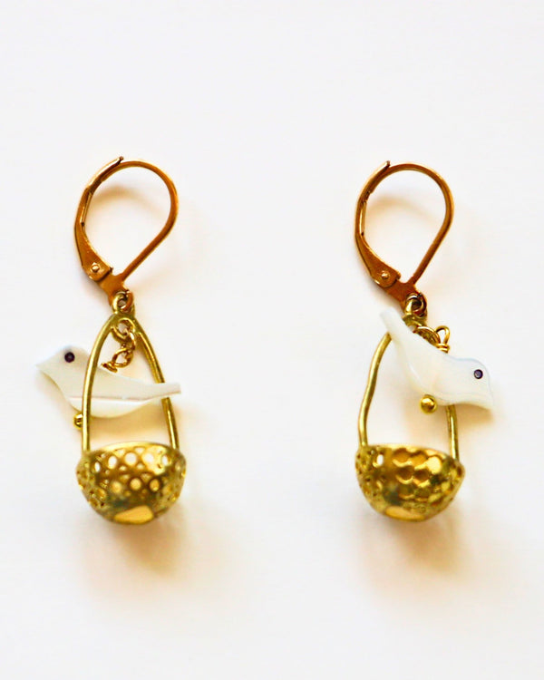 Small Mother of Pearl Songbird Gold Earrings by Sage Machado - The Sage Lifestyle