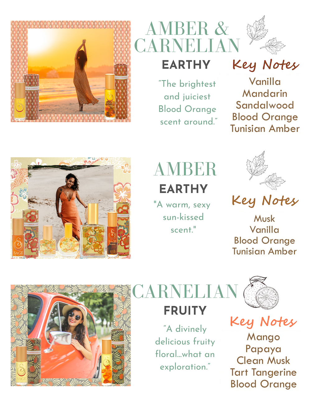 Amber/Carnelian, Amber, and Carnelian Fragrance Notes