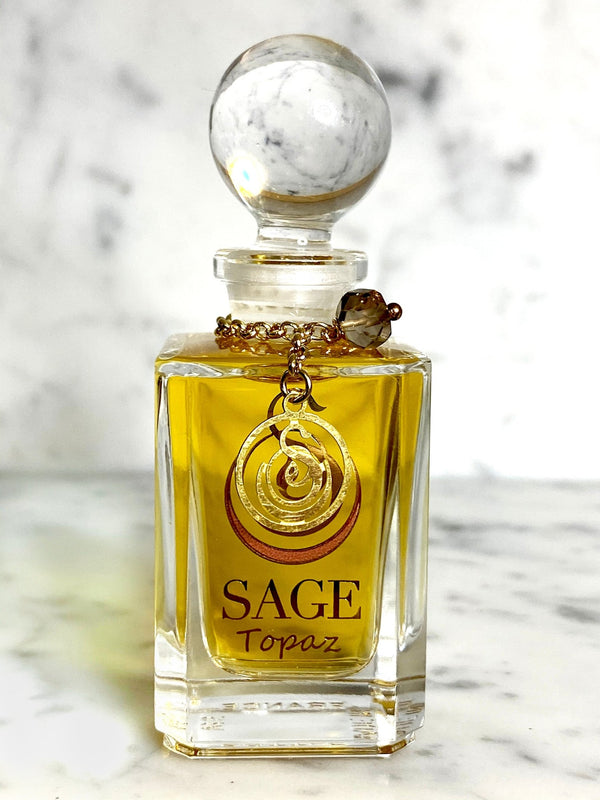 1/2 oz Sage Topaz Perfume Oil Glass Vanity Bottle, with gemstones, Subtle, Gender-Neutral, Vegan, Cruelty-Free Fragrance