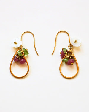 Tourmaline and Mother of Pearl Floral Charmed Cluster Gold Earrings by Sage Machado - The Sage Lifestyle