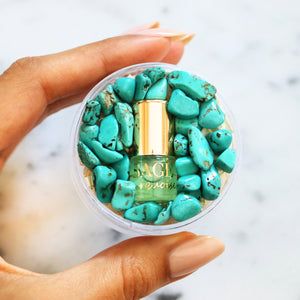 .03 oz Mini Roll on Sage Turquoise Perfume Oil with gemstones, Marine, Gender Neutral, Vegan, Cruelty Free, travel perfume