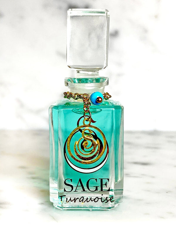 1/4 oz Sage Turquoise Perfume Oil Glass Vanity Bottle with gemstones, Marine, Gender Neutral Fragrance, Vegan, Cruelty Free, scent